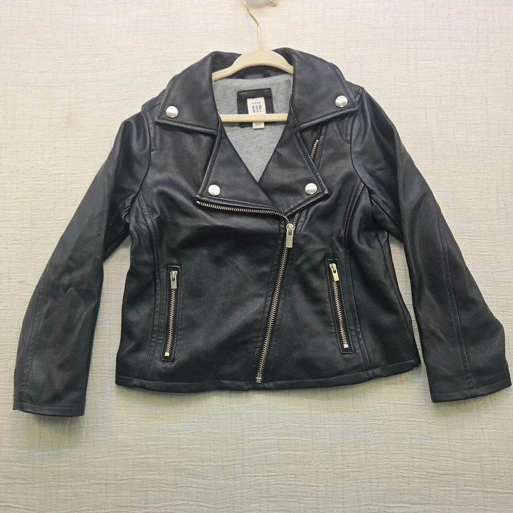 Baby Gap Toddler Girls Faux Leather Moto Jacket Black Size 5 Years 354948-00